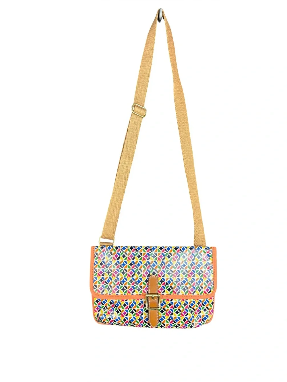 Fossil Keyper Y2K Geometric Print Crossbody Bag Leather Trim Adjustable Strap - Picture 3 of 16
